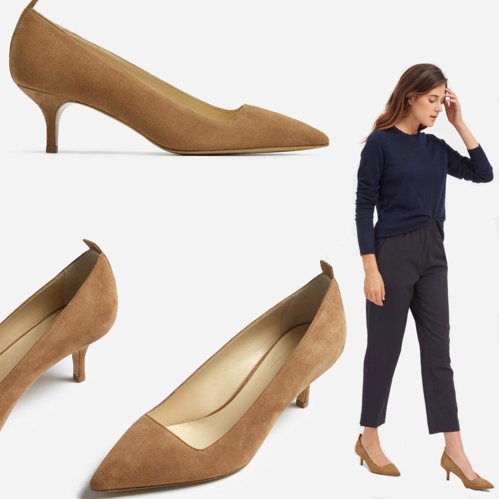 Everlane “The Editor”  Tan Suede Kitten Heels 🤎